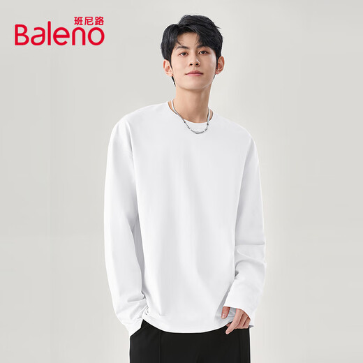 Baleno long-sleeved men's t-shirt men's autumn 220G pure cotton heavy solid color casual tops loose men's and women's bottoming shirts