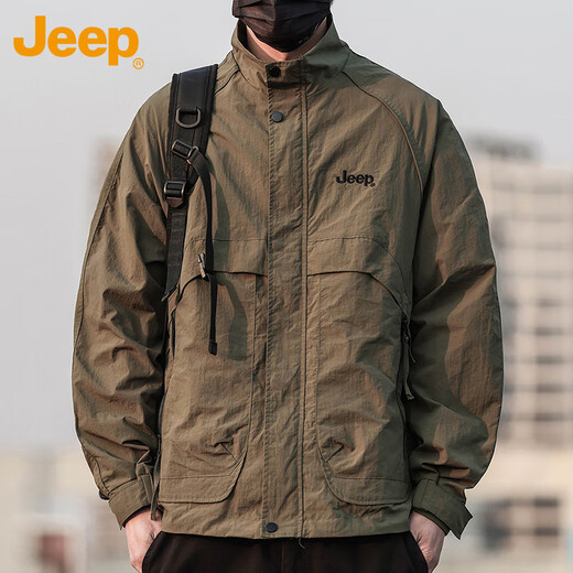 Jeep (JEEP) Jacket Men's Autumn and Winter Stand Collar Jacket Loose Trendy Work Clothes Men's Military Green XL
