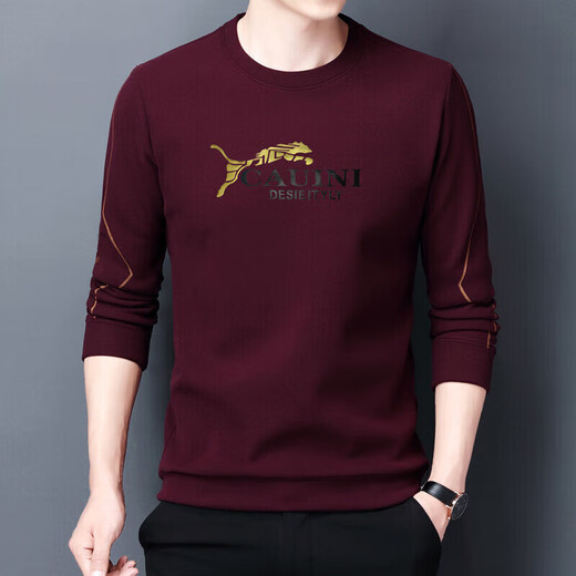 FXEW Hong Kong trendy brand men's high-end sweatshirt men's spring and autumn round neck long-sleeved T-shirt plus velvet warm outer layer shirt letter camel (spring and autumn) XL /175 (recommended 140-160Jin Jin equals 0.5 kg)