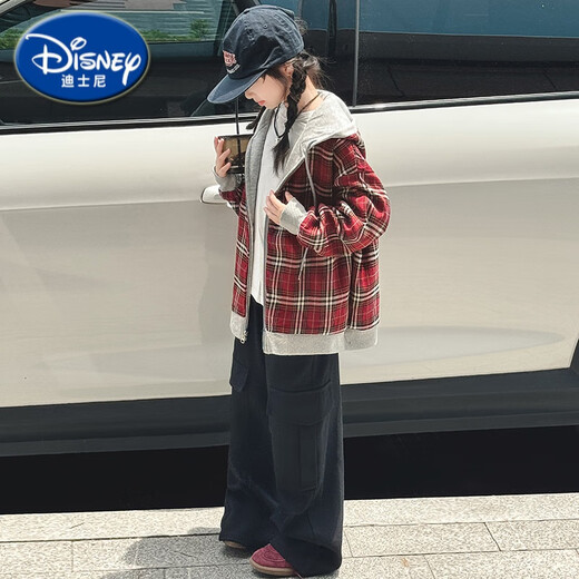 Disney Girls 'Jacke Frühlings- und Herbststil 2025 Neue modische Kinder doppelseitige Herbstkleidung modische Street Girl Plaid Sweatshirt 7027 Blau blau Plaid Doppelsieitiger Mantel 150 cm