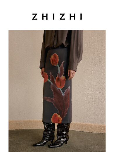 Zhizhi Wind Chime Skirt Printed Skirt Women's 2025 Spring New Style Cover Arm Slimming Tulip Rose Mist Powder XS