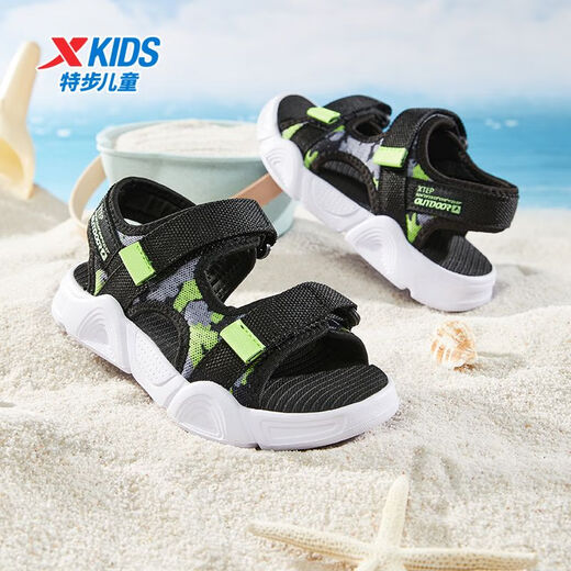 XTEP Children's 2025 Summer Beach Shoes Sandals New Handsome Sports Boys Young Children Wear-Resistant Breathable Students Black 31