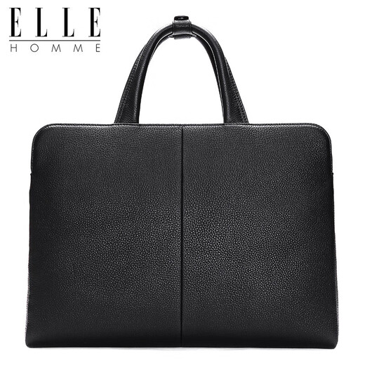 ELLE HOMME men's bag handbag horizontal style business briefcase first layer cowhide men's bag birthday Valentine's Day gift for boyfriend black EA788203310 medium bag 12 inches