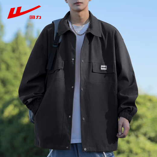 Pull-back jacket men's spring and autumn casual versatile lapel jacket men's trendy workwear men's tops black L