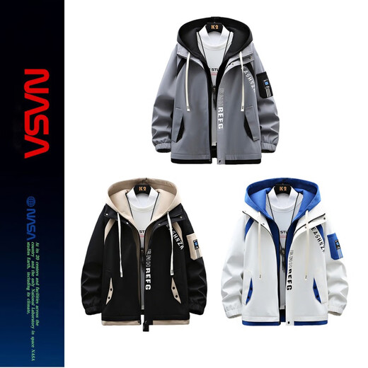 NASALIKE official hooded casual jacket men's autumn and winter vacation two-piece loose baseball uniform versatile men's assault top white XL (recommended 140-160Jin Jin equals 0.5 kg)