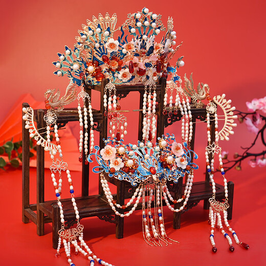 Meng Junchen made Ming Dynasty Chinese bridal ancient style headdress Xiuhe phoenix crown wedding grand golden new Hanfu hair accessories tassel wedding luxury bridal headwear