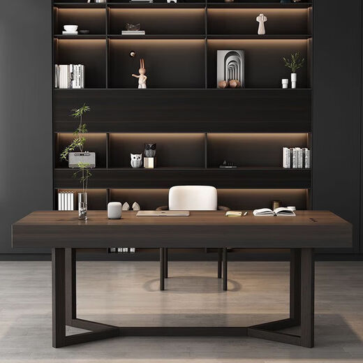 Italian light luxury desk home living room smoked wood desk simple modern Nordic double writing desk customized 120*60*75 black oak