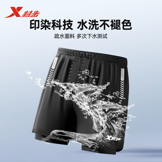 Xtep swimming trunks men's three-piece quick-drying double-layer anti-embarrassment loose swimming trunks swimming goggles and cap set large size swimming equipment modern black three-piece suit myopia contact customer service 3XL recommended weight 150-180Jin Jin equals 0.5 kg