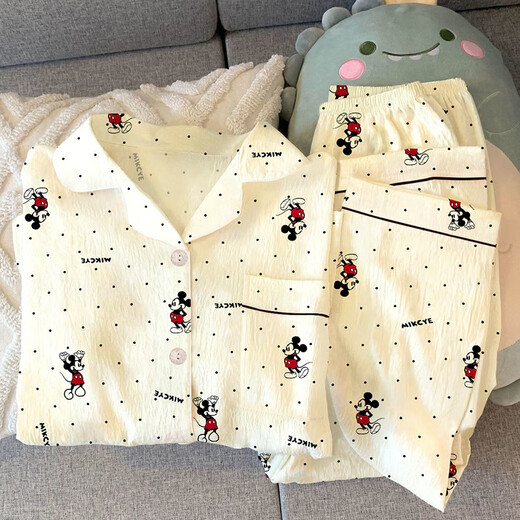 Rongxitu (RONGXITU) Japanese Mickey Pajamas for women's spring long-sleeved suit cute cartoon loose internet celebrity home clothing set KK3527# M [Suggested 80-100Jin [Jin equals 0.5 kg]]