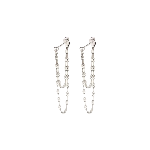 Guanpuge Fat Donglai same style pt950 platinum ear wire PT950 lip chain earrings for women ins long chain Korean design white