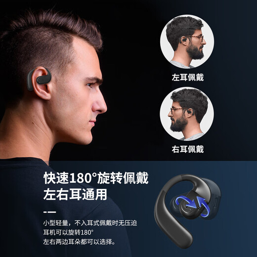 MHNK Voice of Berlin 2025 new wireless Bluetooth headset single ear, suitable for both left and right ears, no in-ear bone conduction concept, over-ear hook-up for take-out driving, super long battery life, super clear calls, Xingyao Black, super long battery life 28h + left and right universal use, free freight insurance + 1 year, only replacement, no repair