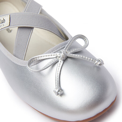 E LAND KIDS 25th spring and summer new girls trendy retro bow round toe shoes Silver/91 21 210mm
