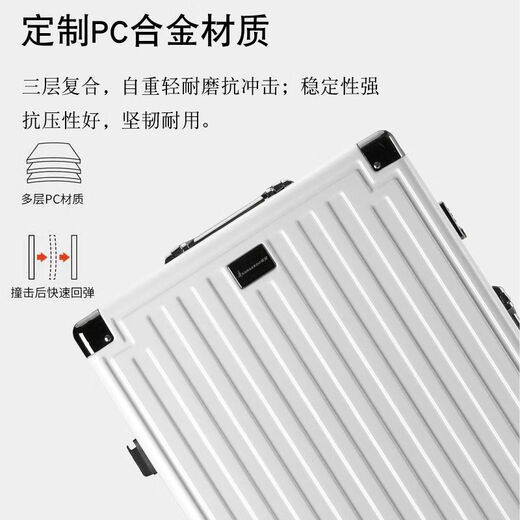 Kangaroo aluminum frame with LOGO suitcase large capacity trolley case for men and women pressure-resistant and wear-resistant password suitcase hard shell leather suitcase dark space gray with LOGO/thickened case 26 inches student accommodation