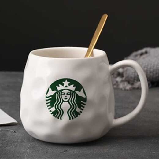 Starbucks (Starbucks) cup limited edition simple European water cup mug household ceramic cup small gift Starbucks style coffee cup breakfast p style (cup + spoon + bamboo lid) 450ml
