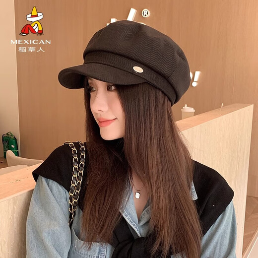 Scarecrow (MEXICAN) beret women's 2025 spring new Korean version ins fashion face-showing small octagonal hat British retro newsboy hat trend black 76692 one size