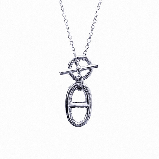 Guanpuge Fat Donglai same style pt950 platinum pig nose necklace OT buckle light luxury niche silver 925 men and women clavicle chain round OT buckle pig nose necklace 40CM