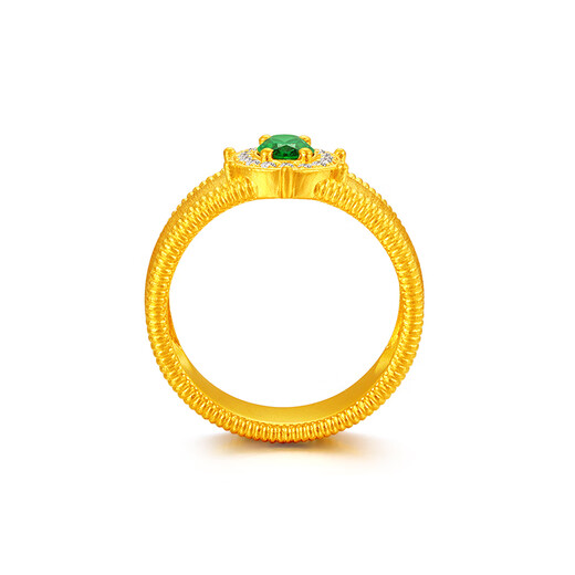 Mengjinyuan Gold Ring Ancient Pigeon Egg Gold Ring Hand-Inlaid Green Zirconium Design Birthday Gift No. 16 - Net Gold Weight Approximately 8.15g