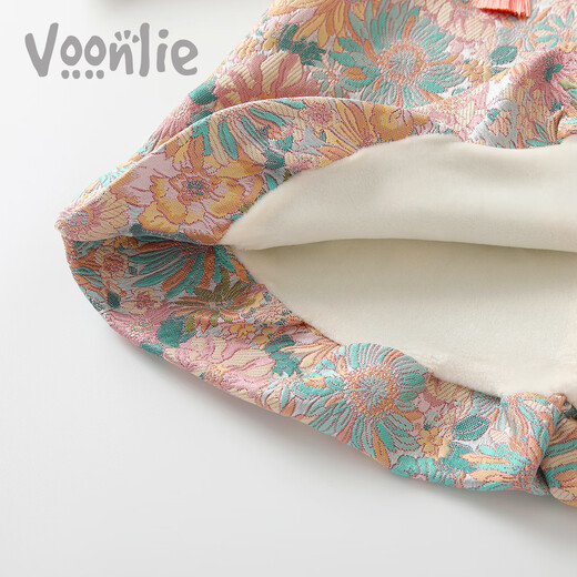 Fanhunting girls Chinese style dress winter plus velvet children's princess dress one-year-old baby dress for the first week banquet winter color 80