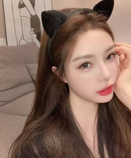 Ombi bear gold velvet cat ear headband for women, cute, super cute and sweet, cute headband, face wash hairpin, hair clip, black