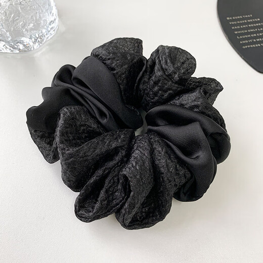 Tang Funi's Korean temperament black large intestine hair tie new high elastic rubber band head rope low ponytail hair accessory high-end headwear #black Double spell hair tie