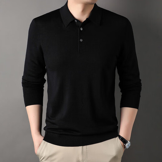 NOSSKISS luxury high-end brand wool sweater men's pure wool sweater men's spring and autumn thin knitted business polo bottoming shirt navy blue gift box 3XL 190 suitable for 180-200Jin Jin equals 0.5 kg