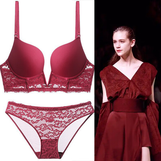 Victoria Palace Sexy Bra, Thin Deep V Beautiful Back Bra, Push-up Support to Prevent Sagging, Big Breasts and Smaller Lace Bra Set, Skin Color 70B/32