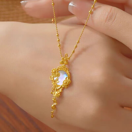 Library selected gold necklace for women 18k color gold clavicle chain 2025 new pure gold gourd imitation gold pendant for girlfriend Fu word gourd necklace
