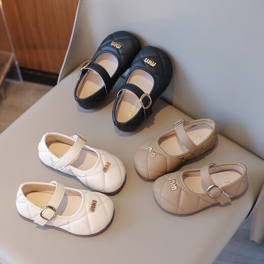 Girls' Shallow Mouth Princess Shoes 2025 Spring New Style Little Girls Fashionable Soft Sole Small Leather Shoes for Baby Girls Black / Inner Length 19cm 31