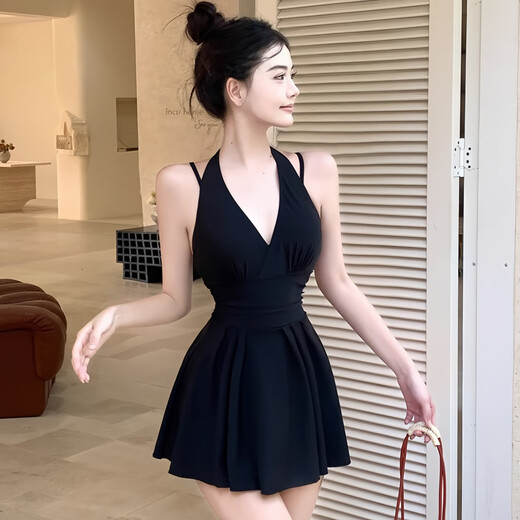 JIOESC swimsuit women's hot spring 2025 new one-piece high-end sense covering the flesh and slimming large size conservative one-piece resort swimsuit black cross shoulder straps one size fits all 80-120Jin Jin is equal to 0.5 kg