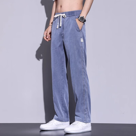 啄木鸟休闲裤男2025夏季新款潮流百搭阔腿裤男显瘦宽松男士休闲直筒裤男 1048浅蓝色 XL 建议120-150斤