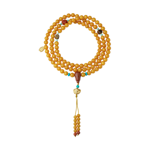 Potala Palace Chicken Fat Yellow Beeswax Beads Agate Agarwood 108 Bracelet Necklace Buddha Beads Multi-circle Bracelet for Men and Women Birthday Gift Beeswax Agate Agarwood 108 Beads
