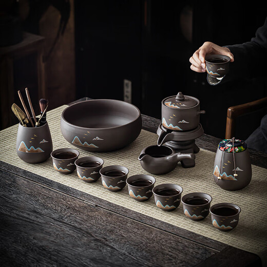 Porcelain Friendship Tea Purple Sand Remote Mountain Automatic Tea Set Gift Box for New Year's Eve Gifts for Elders, Birthday Gifts for Dad, Housewarming Souvenirs