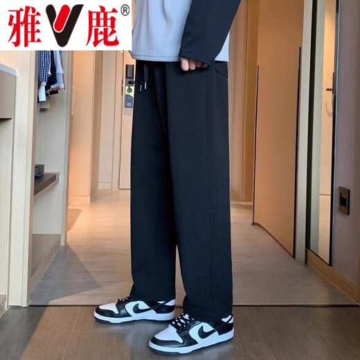 Yalu pants men's spring and autumn thin trendy brand casual pants loose straight wide leg trousers men's black spring and autumn regular high quality L 110-120Jin Jin equals 0.5 kg