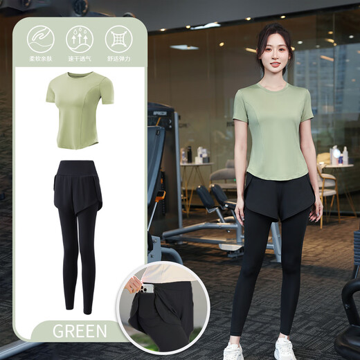 Fluniyu Sports Suit Women's Running Breathable Quick-Drying Fitness Wear Summer Yoga Wear Pilates Training Wear Black Short Sleeve Two-piece Set (Black Pants) M Recommended Weight 80-100 Jin Jin equals 0.5 kg