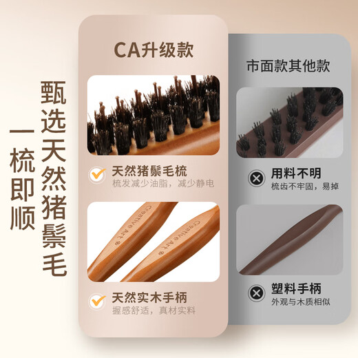 Creative art pig bristle comb for female student dormitory, narrow tooth comb, pointed tail comb, fluffy comb, curling comb, inner buckle curling comb