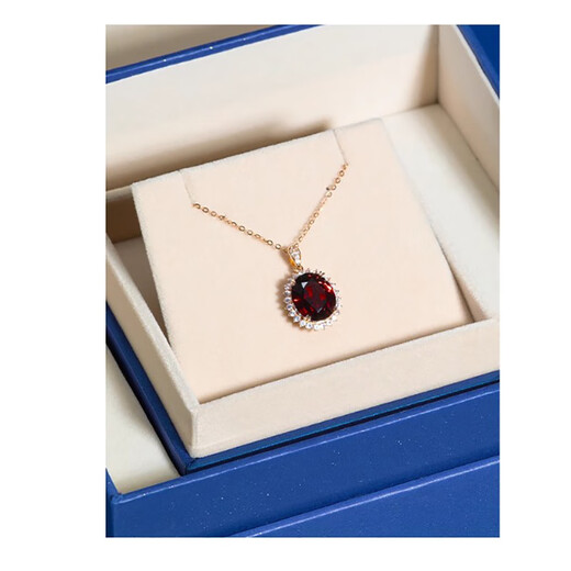 Orenchi Necklace for Women Pigeon Blood Red Garnet Diamond Pendant 18K Luxury Jewelry Wedding Anniversary Birthday Gift for Wife 9 Carat 18K Gold Garnet Necklace