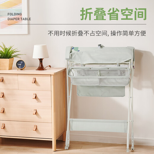 SWEEBY婴儿尿布台按摩护理台新生儿宝宝抚触台可折叠换衣整理台 升级版｜加厚架+双层挂袋+升降轮