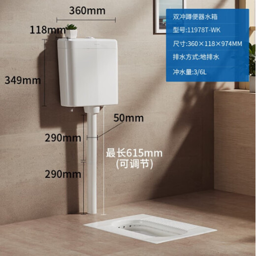 Carrie Kohler Ванная комната, приземистый резервуар для воды для унитаза, 3/6 литра, бесшумный, ударопрочный, настенный, с двойной кнопкой 11978T- Бак для воды, 3/6 литра 11978T-M-WK