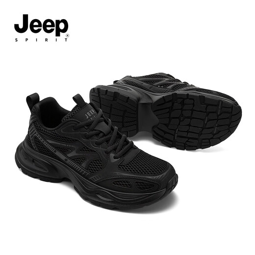 JEEP SPIRIT吉普男鞋运动老爹鞋男网面透气休闲跑步鞋子男 6060 石墨黑 42