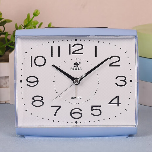 霸王新款学生用超静音小闹钟带夜灯儿童简约起床神器钟电池款指针 蓝色小号3291