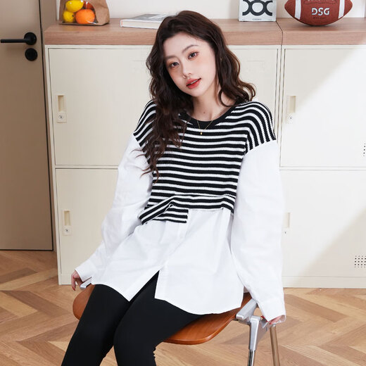 JOYNCLEON maternity wear autumn and winter long-sleeved shirt top maternity belly cover shirt western style t-shirt white L Jwc174316