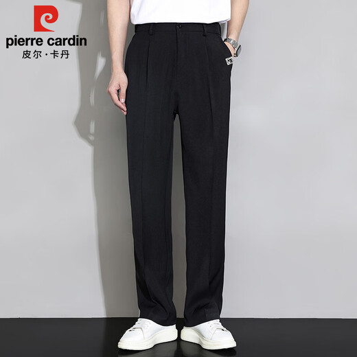 皮尔卡丹（pierre cardin）休闲裤男春夏季薄款宽松直筒裤子男士垂感阔腿长裤男装 黑色 XL
