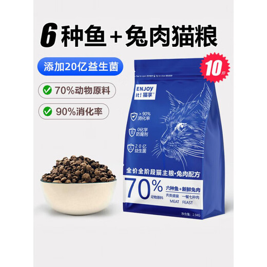 Cat Enjoy Cat Food for Adult Cats and Kittens Full Price Fresh Meat Fish Meat Rabbit Meat 500g Nutritional Weight Gain 2.5kg 10 Jin Jin equals 0.5 kg Trial Pack Sea and Land Feast 5 Jin Jin equals 0.5 kg Rabbit Meat + Six Kinds of Fish Increase 0kg