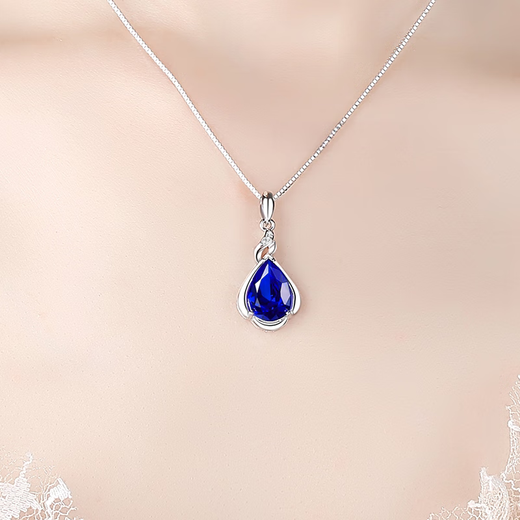 Yage water drop pear-shaped sapphire pendant for women 925 sterling silver plated 18K gold tanzanite royal blue sapphire clavicle necklace single pendant (without chain)