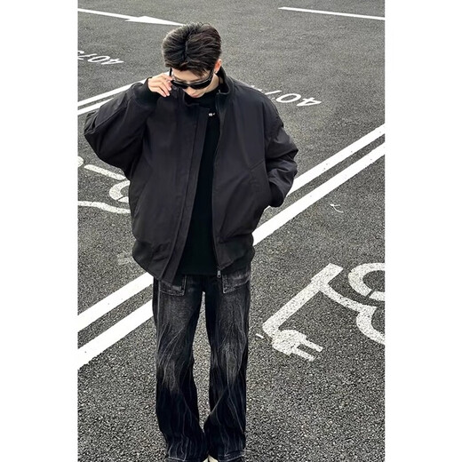 Zhiwei thickened cotton jackets for boys spring, autumn and winter new style zipper waterproof trendy cotton-padded jackets warm shirts XZ1213-M2527 black (cotton thickening)