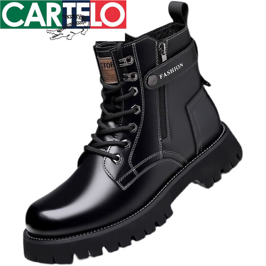 Cartelo Martin Boots Herren 2025 Herbst Neuer High-Top-High-Top-Leder-Wollwolle Winter und Samt-Baumwoll-Lederschuhe mittlerer Arbeit mit dick lösten kurzen Stiefeln schwarz