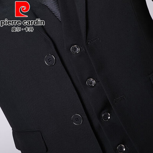 Pierre Cardin Suit Suit Men's Business Slim Professional Formal Small Suit Male Groomsman Clothing Groom Wedding Dress Jacket Black Double Button Suit+Trousers+Vest+Shirt+Tie+Gift Box XL 175 Suitable for 115-130Jin Jin equals 0.5 kg