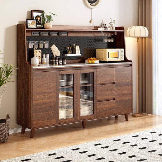 Four-bedroom house solid wood sideboard against the wall integrated storage cabinet simple coffee cabinet cabinet living room wine cabinet multi-functional tea cabinet walnut color length 80*width 40*height 153cm