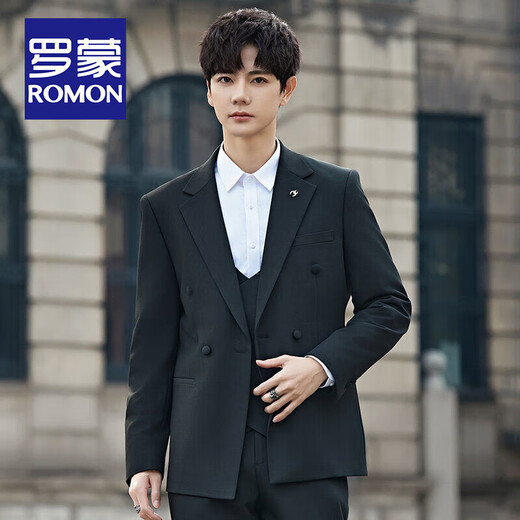 ROMON Groom's Suit Men's Suit Wedding Dress British Double-breasted Suit Korean Style Slim Business Casual Formal Wear Fashion Brown Suit+Trousers XL