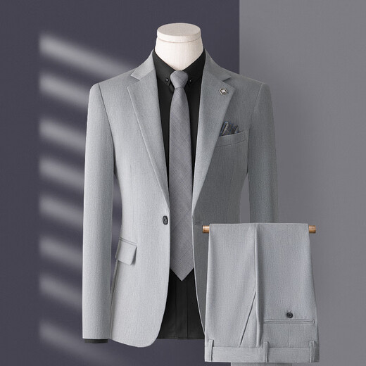Bird-like suit suit for men, three-piece Korean style slim business casual suit for groom and wedding, medium gray, top + pants + vest, free lining L